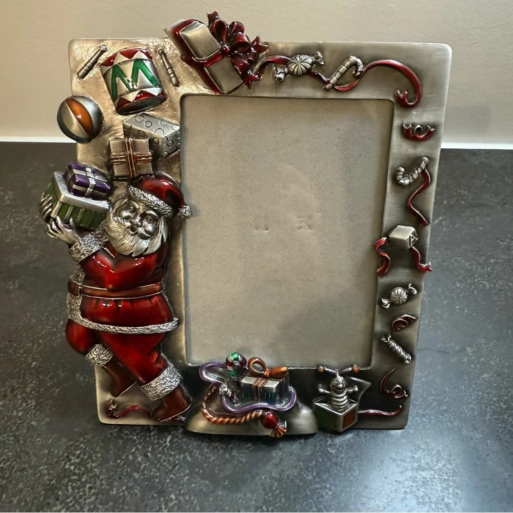 Pewter Festive Santa Claus Christmas Picture Frame, Holds pic 4